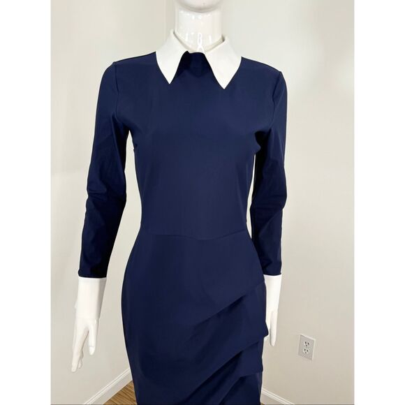 Chiara Boni La Petite Robe Womens Ferflo Bic Collared Cocktail Dress Blue 8 - Picture 7 of 13